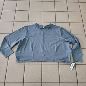 NWT Women's 3X MTA Sports Blue Long Sleeve Crewneck Crop Active Top Fast Dri